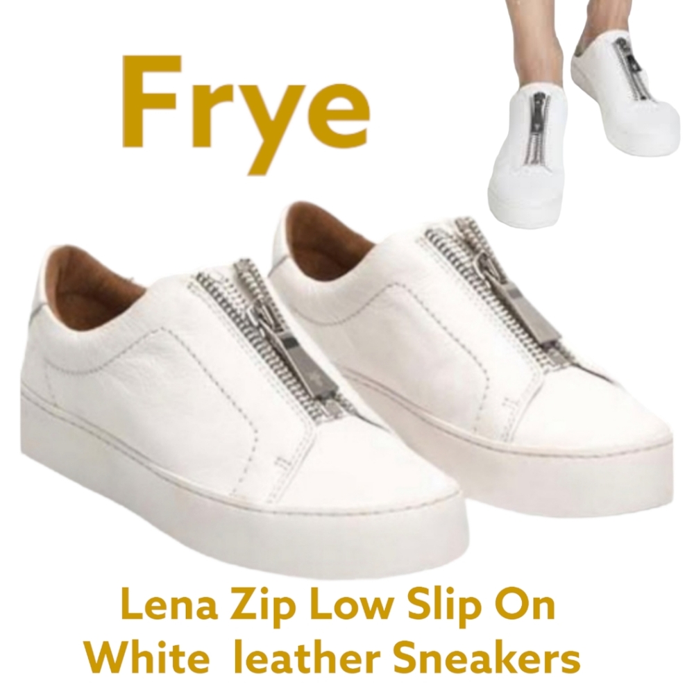Frye White Zip Leather Sneakers